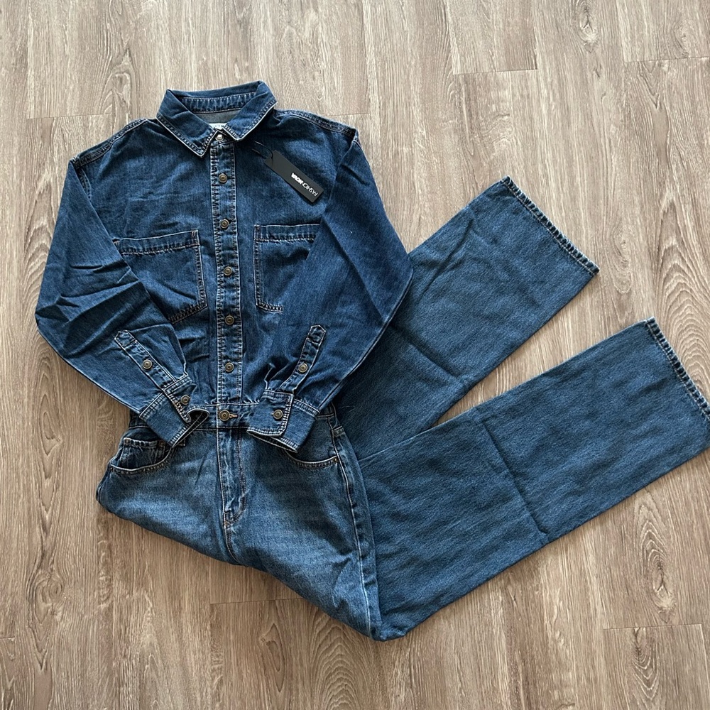 Fashion Nova Dark Indigo Denim Utility Jumpsuit